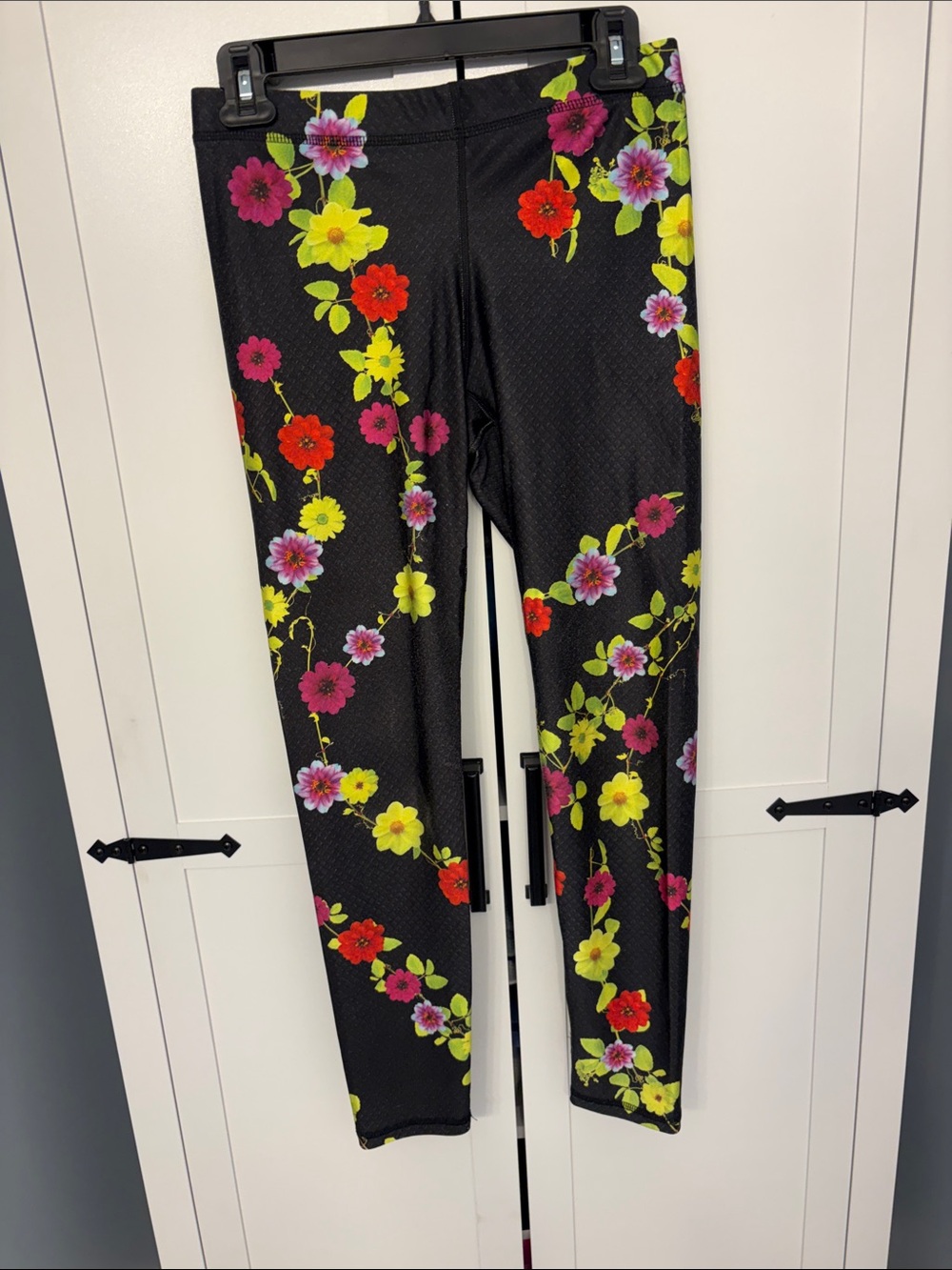 Terez Black Leggings with Bright Floral Print